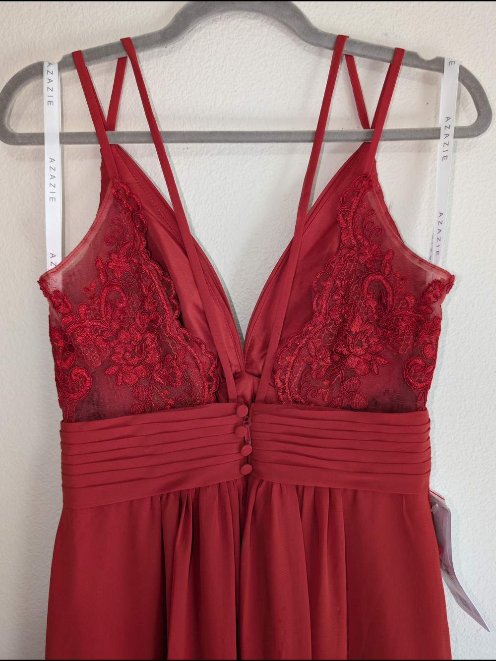 NWT Azazie Maren AllureScarlet A-Line V-Neck Lace Chiffon Dress Size A6 - Picture 6 of 16